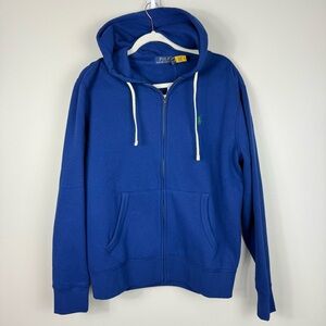 Polo Ralph Lauren Full Zip Hoodie Mens Medium Classic Blue Fleece Knit Jacket